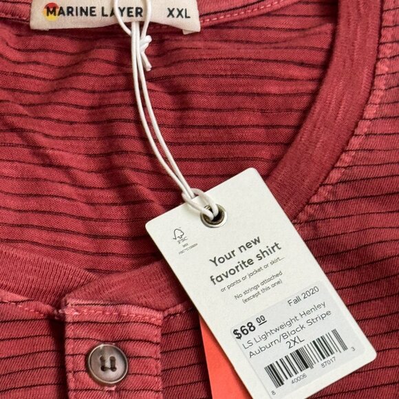Marine Layer Auburn/Black Striped red Henley Shirt XXL long sleeves men’s new - Picture 14 of 16